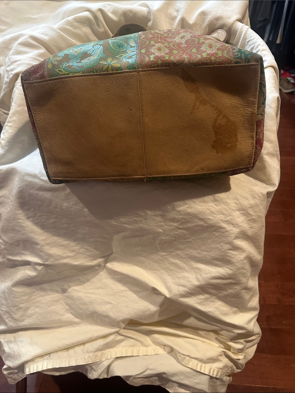 Patchwork Multi-Color Leather Shoulder Bag with Tan Leather Trim - Picture 7 of 7